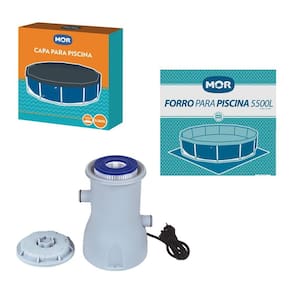 Kit Filtro 2200 L/h + Capa + Forro Para Piscina 5500 Litros - Mor