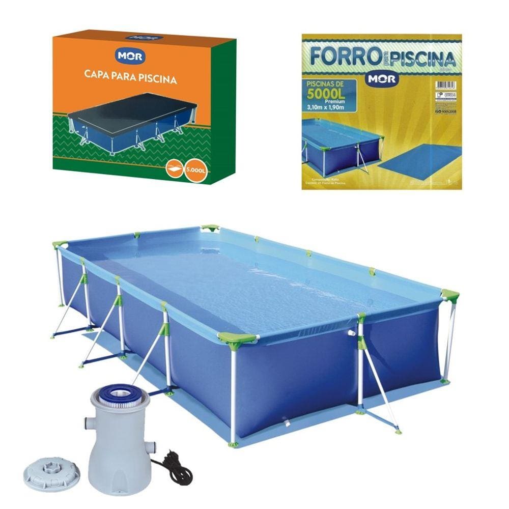 Kit Piscina Premium 5000 Litros + Capa + Forro + Filtro Bomba - Mor