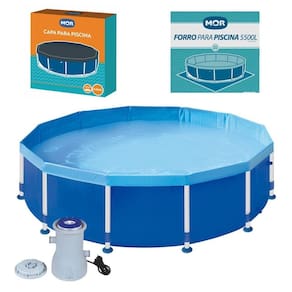 Kit Piscina Redonda Estruturada 5500 Litros + Capa + Forro + Filtro - Mor