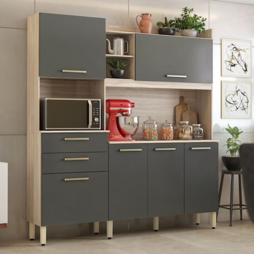imagem-Armário de Cozinha 6 Portas 2 Gavetas Select Demobile Avena Grafito - Marrom