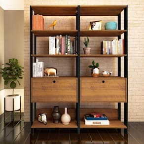 Conjunto 2 Estantes para Livros Industrial 2 Portas MDP Match Espresso Móveis Pinho/Preto