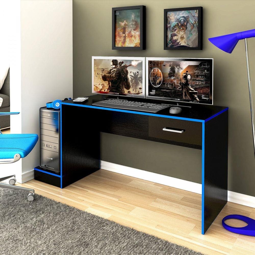 Escrivaninha Gamer Artely Preto/Azul