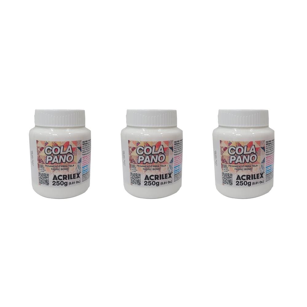 3x Cola Pano 250g Acrilex ColaTecido sobre tecido de Algodão