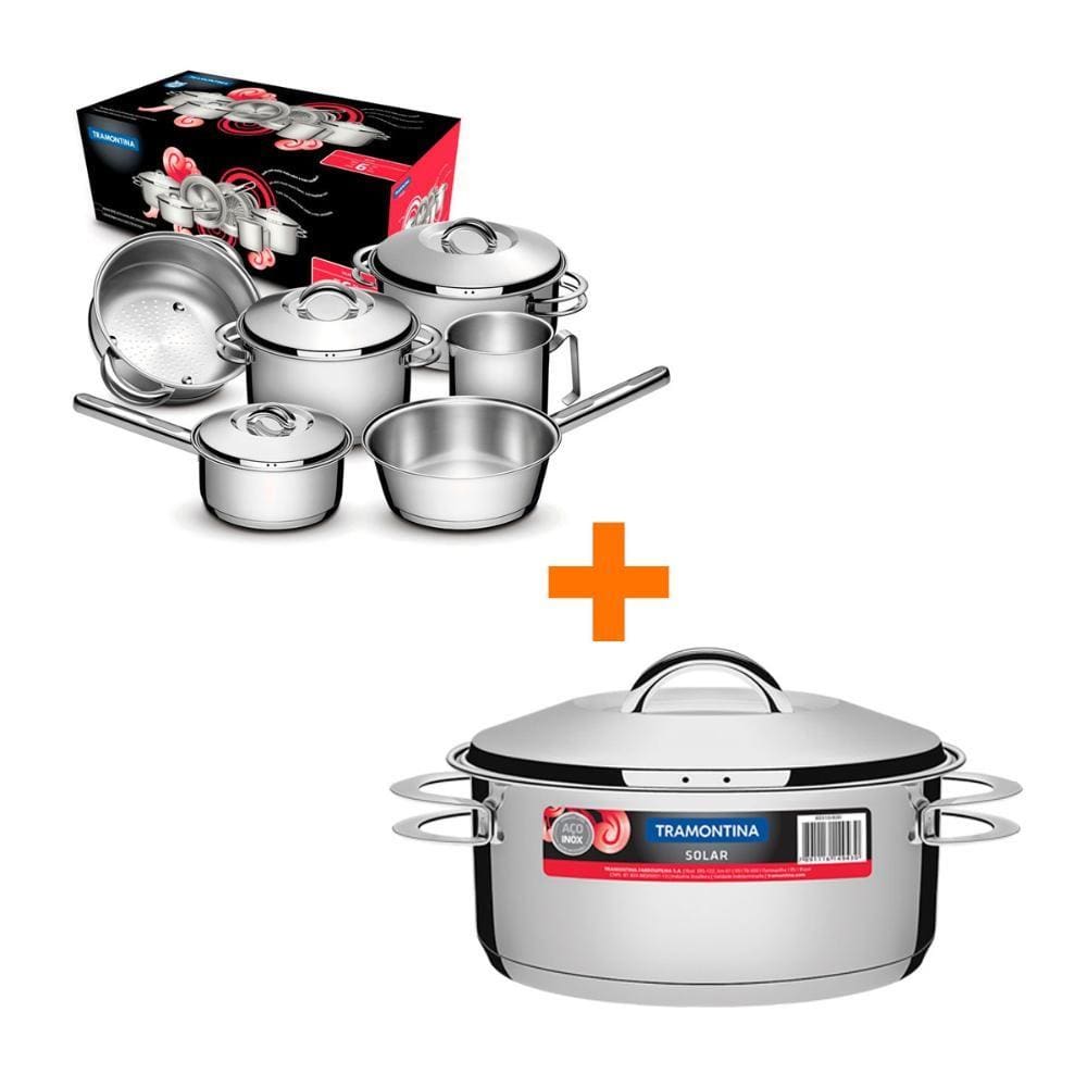 KIT - Conjunto de Panelas Inox 6 PCS Solar + Panela Inox Fundo Triplo Solar 4,7L - Tramontina