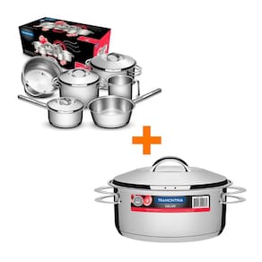 KIT - Conjunto de Panelas Inox 6 PCS Solar + Panela Inox Fundo Triplo Solar 4,7L - Tramontina