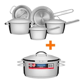 KIT - Conjunto de Panelas Inox 5 PCS Allegra + Panela Inox Fundo Triplo Solar 4,7L - Tramontina