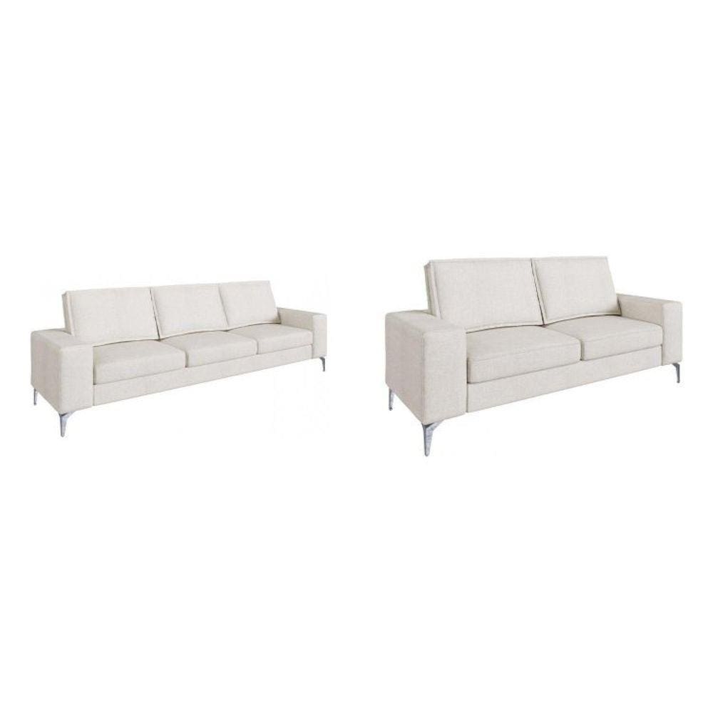 Conjunto de Sofá 3 e 2 Lugares Toio Casa de Pedra Estofados Cru