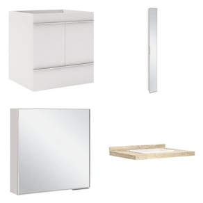 Conjunto para Banheiro com Espelho, Gabinete, Lavatório em Porcelanato e Armário Vertical Bumi Bumi Travertino