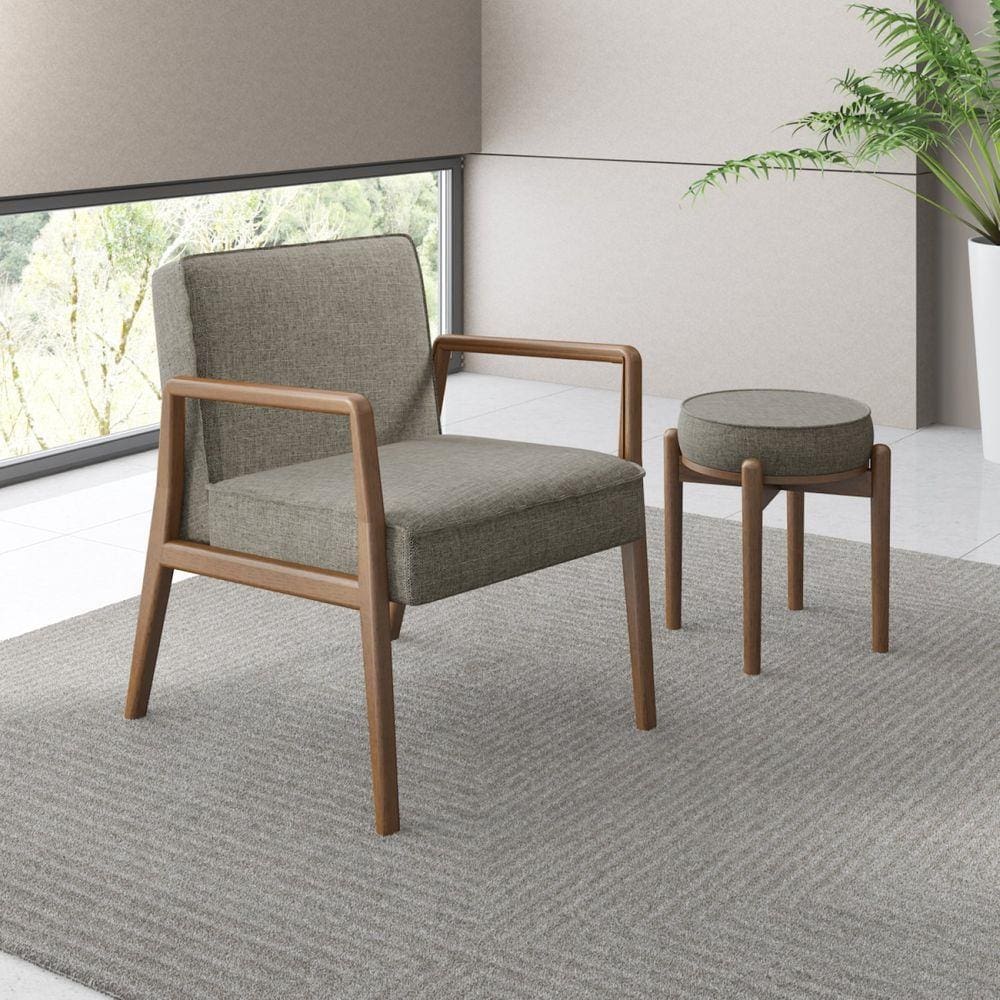 Poltrona Decorativa 60x82x79cm Madeira Maciça Maite Volttoni Nogueira/Cinza