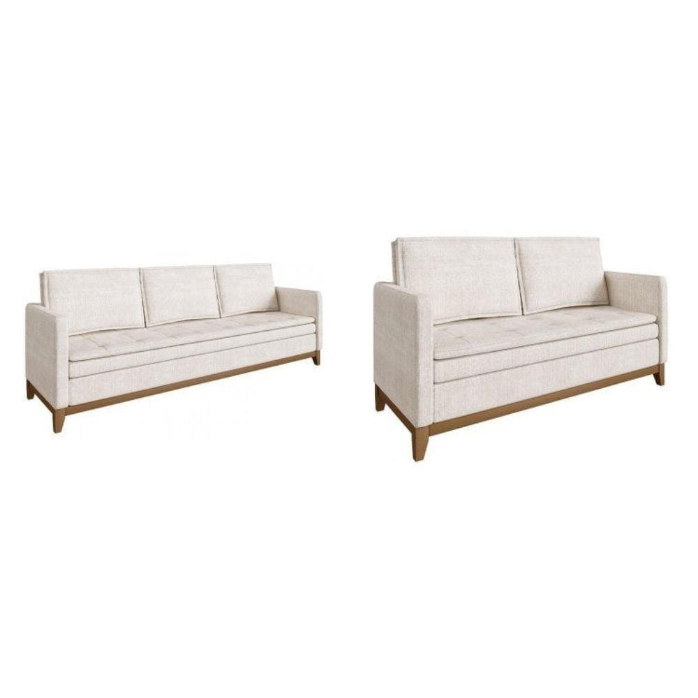 Conjunto de Sofá 2 e 3 Lugares Ingá Casa de Pedra Estofados Bege/Branco