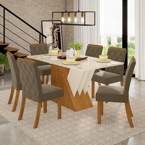 Conjunto Sala de Jantar Tampo MDF/Vidro 6 Cadeiras Helena Espresso Móveis