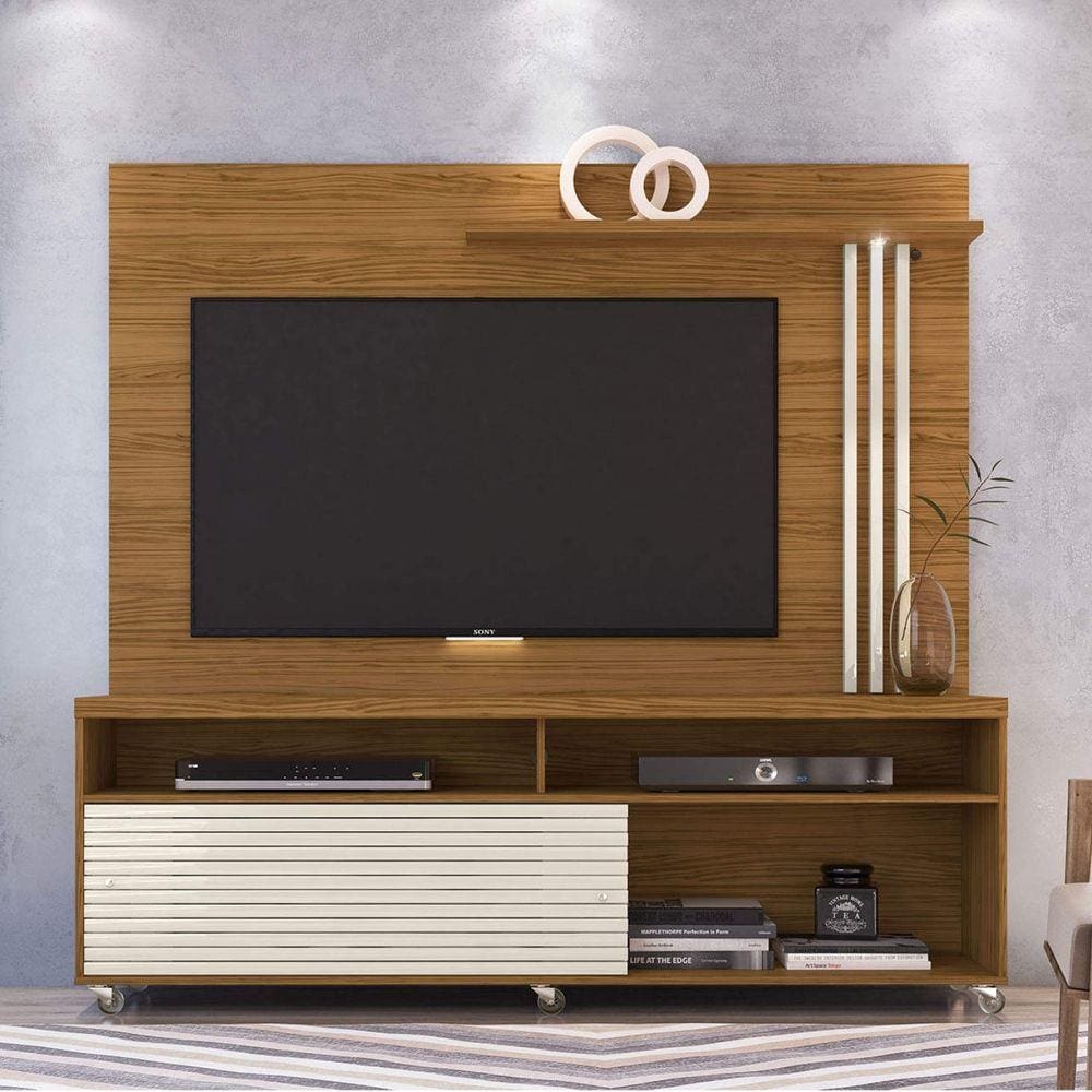 Rack com Painel para TV até 65 Polegadas 2 Portas Frizz Madetec Naturale/Off White