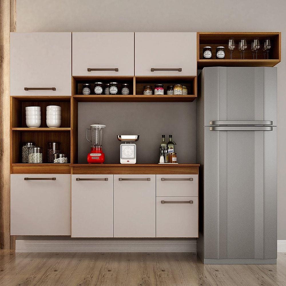 Cozinha Compacta Suspensa 6 Portas 2 Gavetas Liz CHF Carvalho/Off White