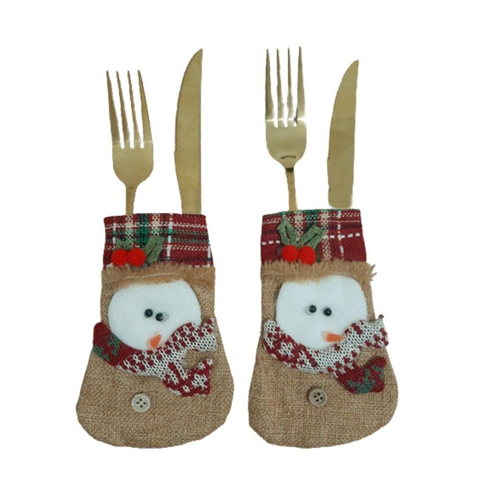 Kit 2 Porta Talher de Mesa de Natal Boneco de Neve