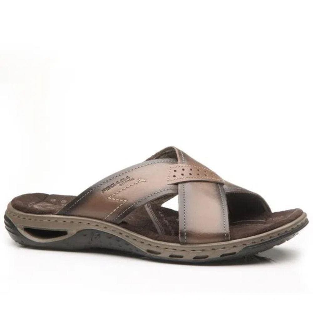 Chinelo Masculino Couro Tiras Cruzadas Amortech Pegada 131661