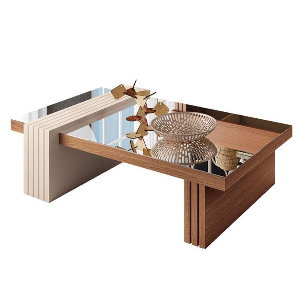 Mesa de Centro Luna Nature Off White com Espelho - HB Móveis