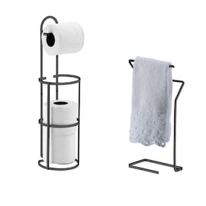Kit Porta Papel Higiênico De Chão + Toalheiro Bancada - 1609OX Onix Preto Future