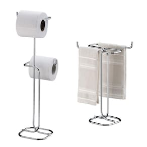 Kit Banheiro Cromado Porta Papel Higiênico + Toalheiro Duplo - Future