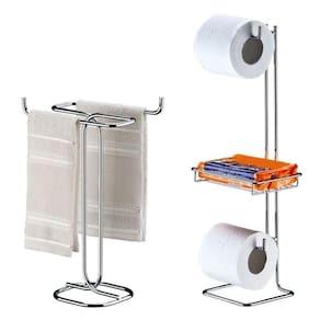 Kit Banheiro Porta Toalha Rosto + Suporte Papel Higiênico Objeto Cromado - Future