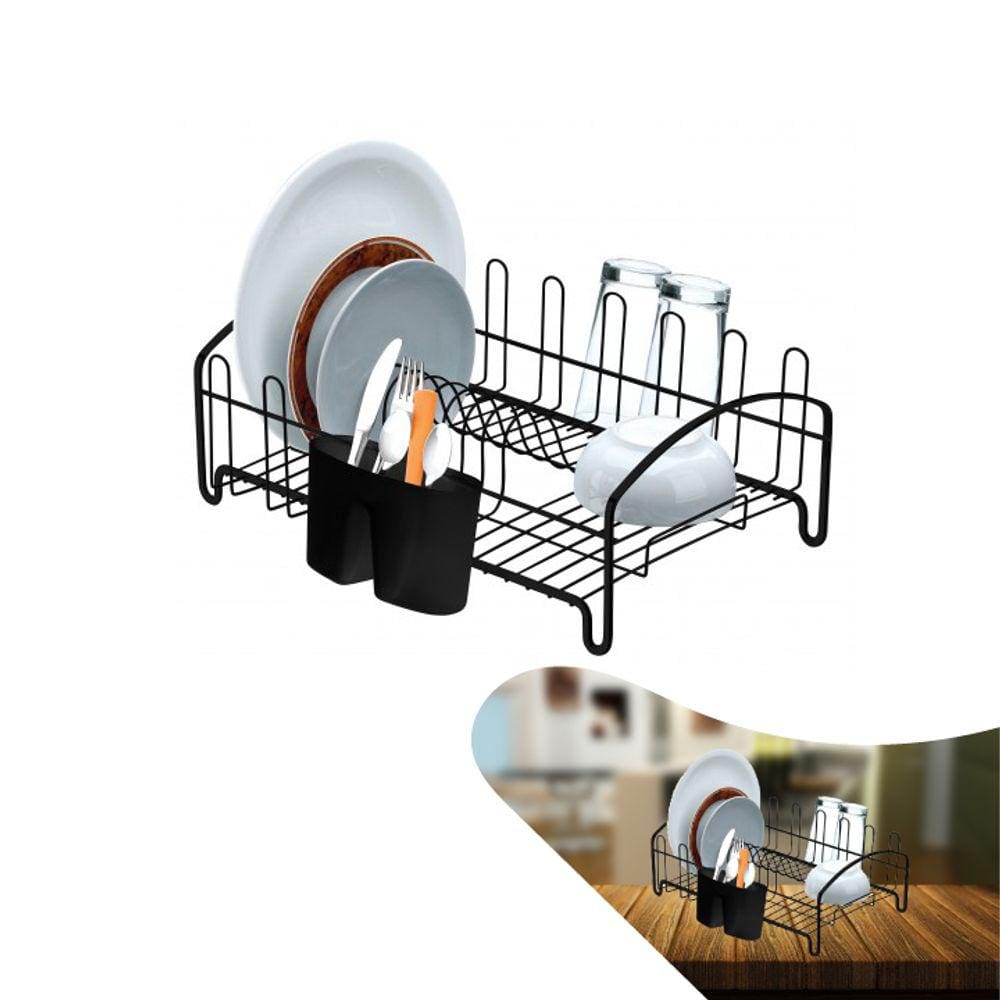 Escorredor Louça Prato Copos Porta Talheres Bancada Pia Cozinha Preto Fosco - 1681PT Future