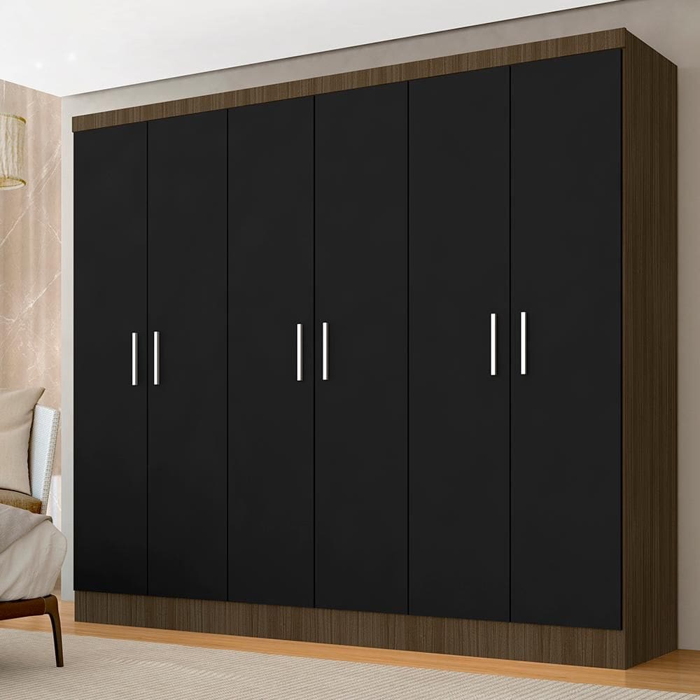 Guarda Roupa Casal Paris 6 Portas 2 Gavetas Bor/pre - Móveis Arapongas