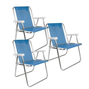 Kit 3 Cadeira Alta Alumínio Sannet Praia Jardim Camping Piscina - Mor