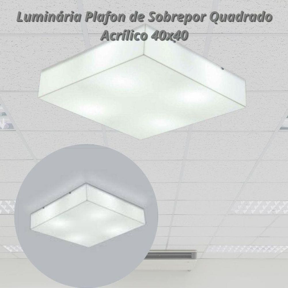 Luminária Plafon de Sobrepor Quadrado Acrílico 40x40
