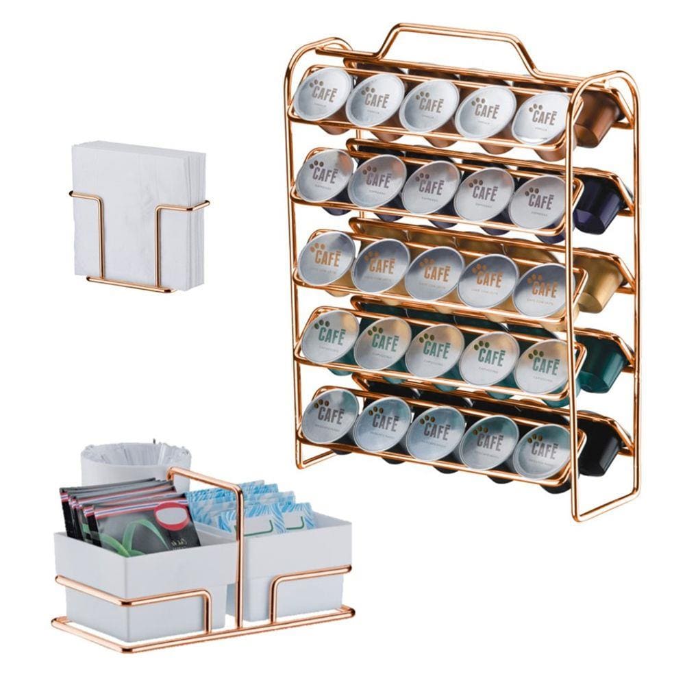 Kit Suporte 50 Cápsulas Nespresso + Porta Guardanapos + Suporte Sachês - 1147RG Rose Gold Future