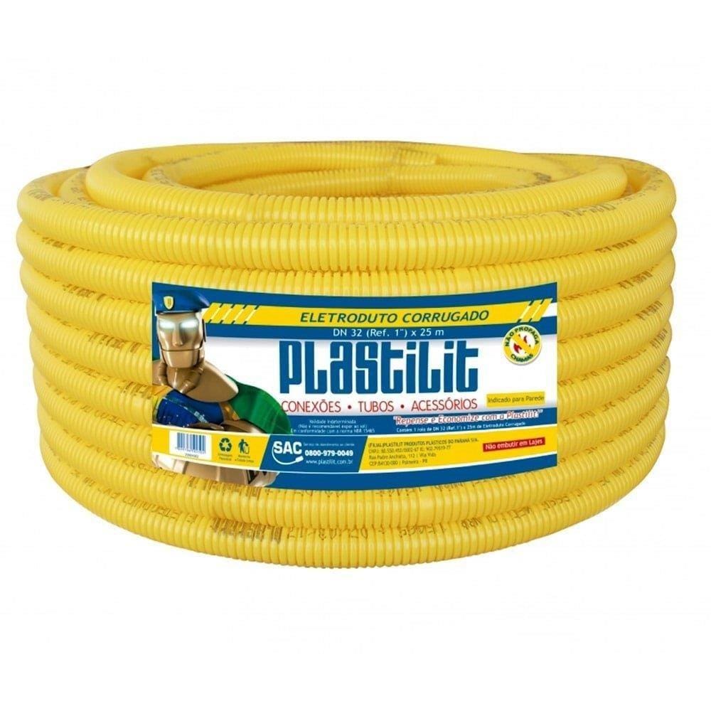 Eletroduto Plastilit PVC Flexível Corrugado 32mmx25m Amarelo