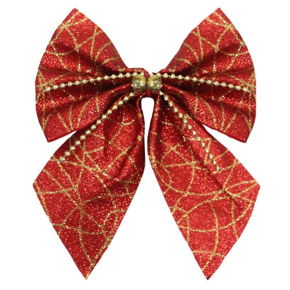 Kit 6 Peças Enfeite Árvore Natal Laço Lacinho Vermelho Brilhante 15,5cm
