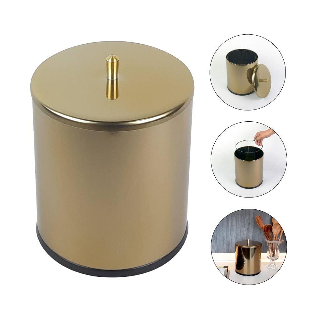 Lixeira 6,3L Cesto Lixo Tampa Cozinha Banheiro Lavabo Escritório Dourado - 30063/P CP