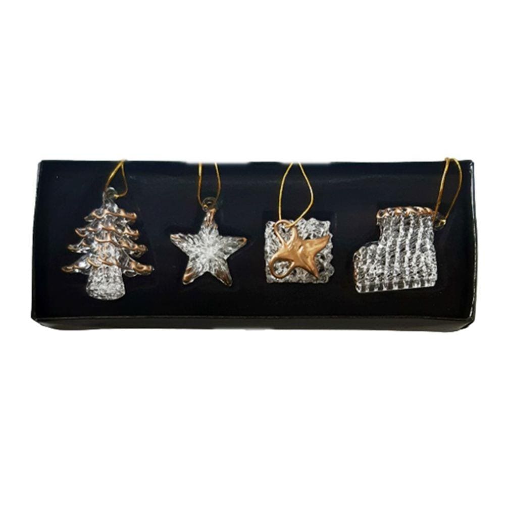 Pendente de Natal de Cristal Figuras Natalinas Kit com 4 Pçs