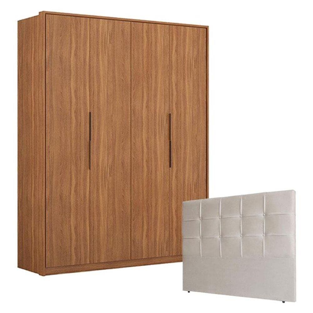 Guarda Roupa Attore 4 Portas Amêndola com Cabeceira Luiza 140 cm Marfim - Demartêz