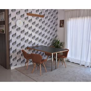 Conjunto de Mesa Dobrável Retrátil 1,40 Preto/Noronha Inox + 4 Cadeiras Slim - Marrom