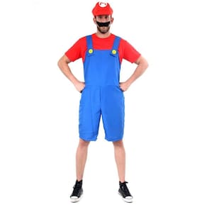 Fantasia Super Mario Adulta Curta com Chapéu e Bigode