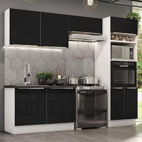 Cozinha Completa Madesa Lux 270001 com Armário e Balcão – Branco/Preto
