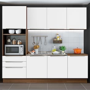 Cozinha Completa Madesa Lux com Armário e Balcão 7 Portas 3 Gavetas - Rustic/Branco Veludo