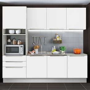 Cozinha Completa Madesa Lux com Armário e Balcão 7 Portas 3 Gavetas - Branco/Branco Veludo