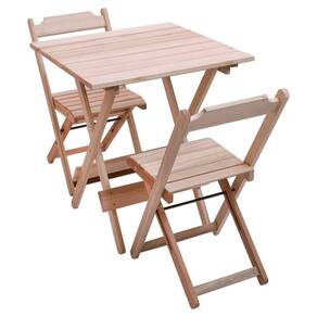 Conjunto Dobrável de Mesa 70x70 1 Mesa 2 Cadeiras em Madeira Eucalipto Sem Pintura Marcenaria Real