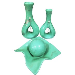 Jogo De Vasos Par Furados E Centro De Mesa De Sala Turquesa