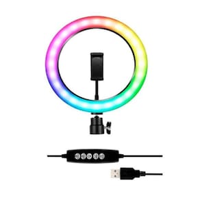 Ring Light Rgb Colorido 26Cm Universal + Tripé 2,10M