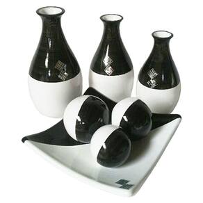 Vasos Trio Garrafas E Centro De Mesa 3 Elementos Black White