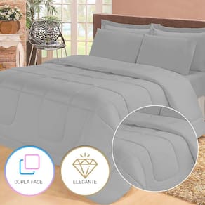 Jogo de Cama Queen com Edredom Lençol Fronha Função Cobre Leito e Cobertor