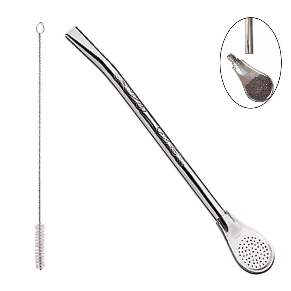 Bomba Chimarrão Mate Tererê 19cm Inox Desenhada Com Rosca Bojo Pera - 615 Taumer
