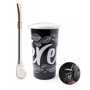 Kit Copo Plástico Tererê Tampa 450ml + Bomba Chimarrão 23cm Aço Niquelado Anel Bojo - Taumer