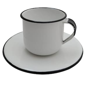 Jogo De Xícaras Com Pires 6 Canecas Esmaltada 180ml Chá Café Branco