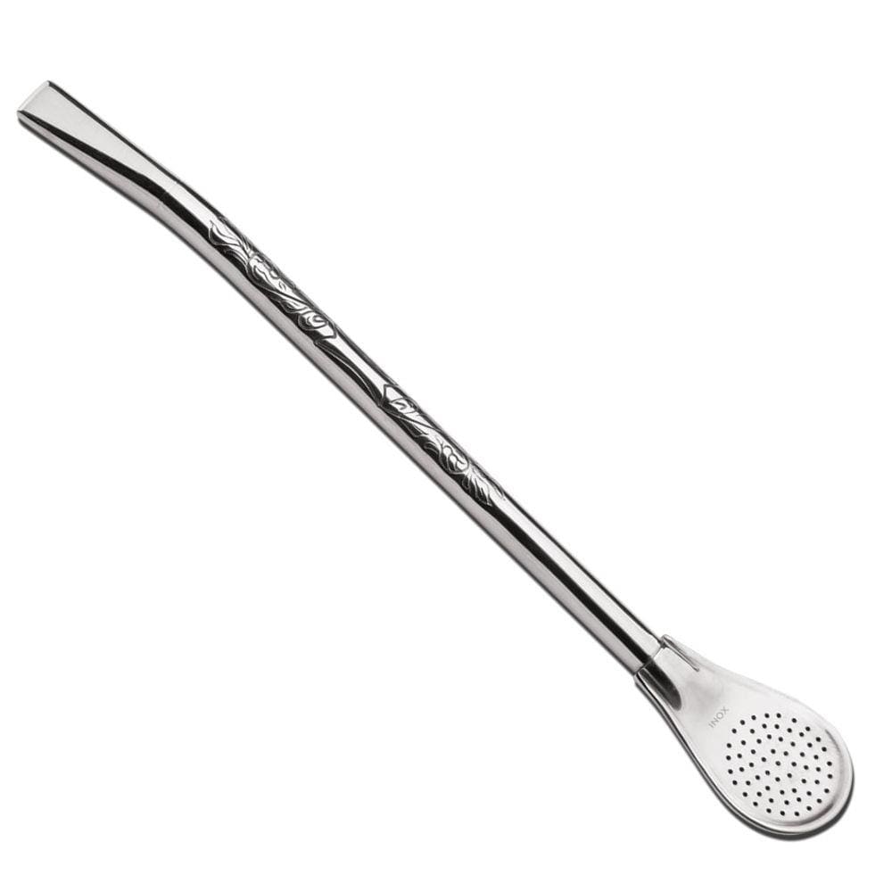 Bomba Chimarrão Tererê Inox 19cm Redonda Pera Desenhada 605 - Taumer