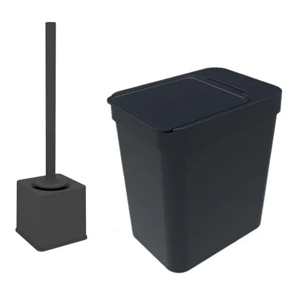 Kit Banheiro Suporte Escova Sanitária + Lixeira 5 Litros Com Porta Saco - Soprano