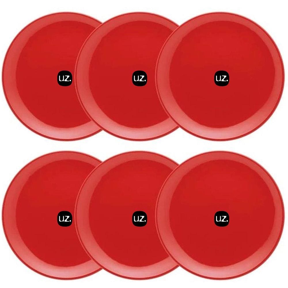 Jogo De 6 Pratos Rasos Redondos 26cm Pratos De Plástico Vermelho UZ