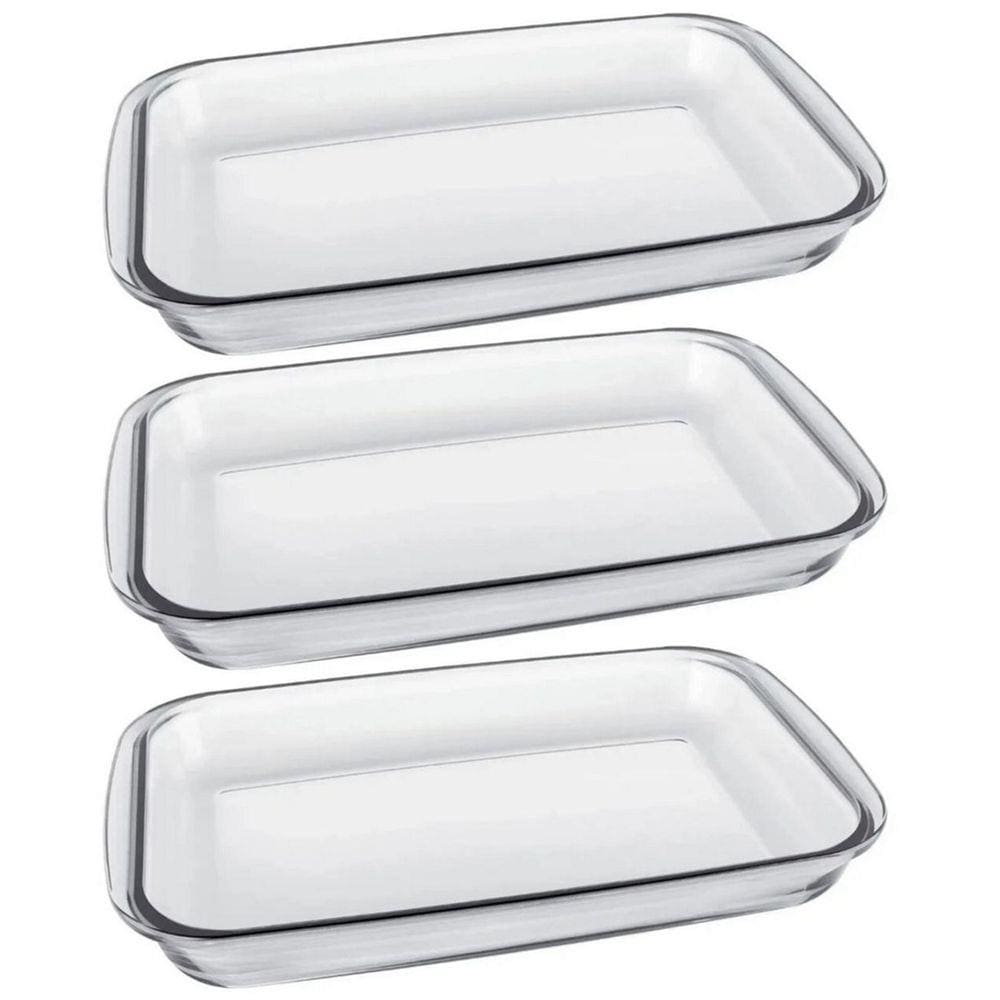 Jogo 3 Assadeiras Retangulares 1,6l Travessas Refratárias Pequenas De Vidro Borossilicato Marinex